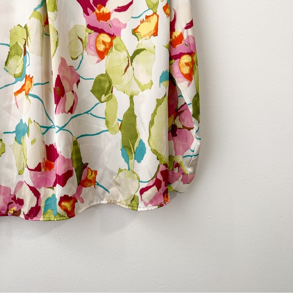 Zara Ivory Ecru Pink Floral Satin Blouse | Large - Picture 9 of 11